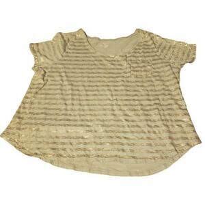 Lane Bryant 22/24 Short Sleeve Green with Gold Stripes Shirt